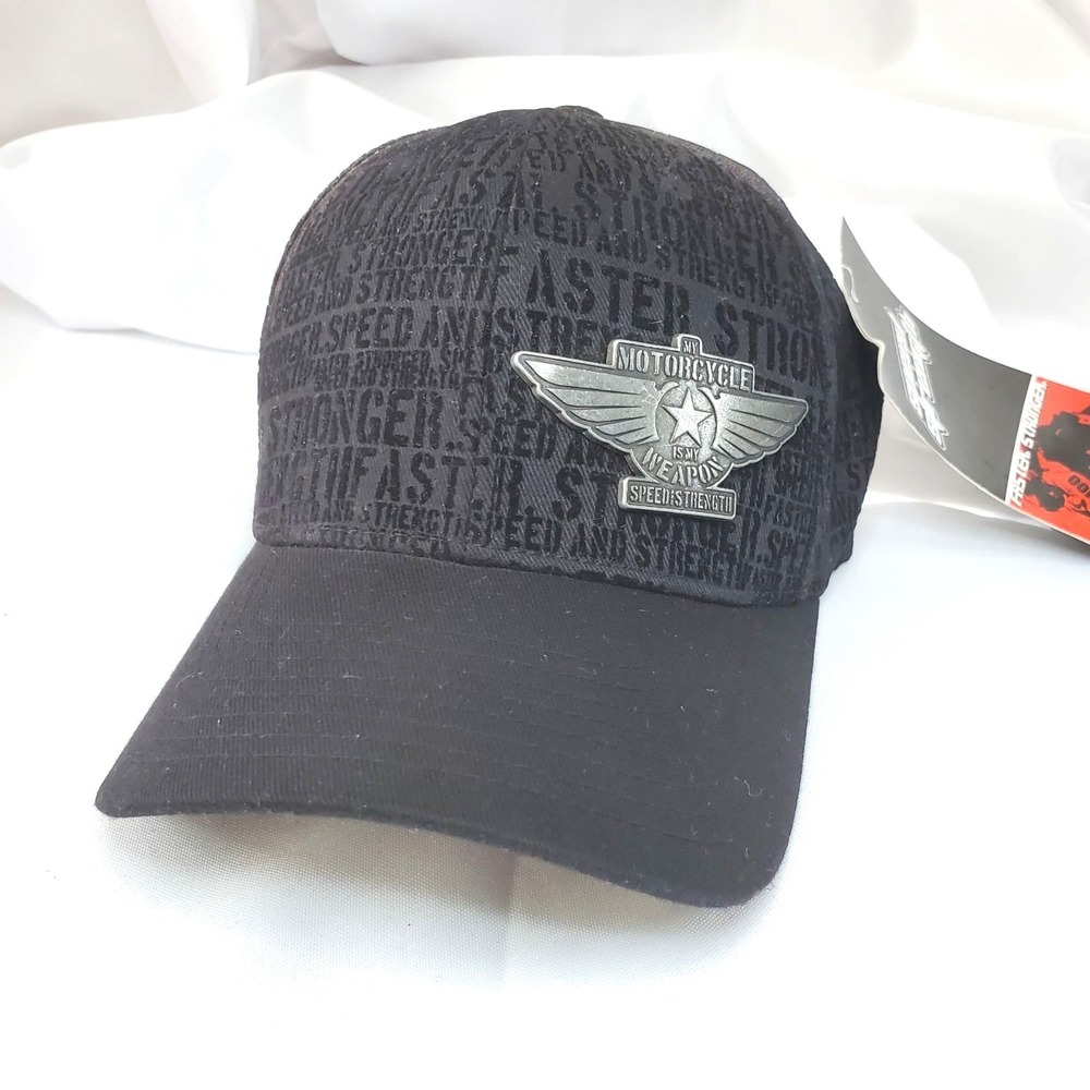 Black Flexfit Cap "My Motorcycle Is My Weapon" Hat S/M Speed And Strength NWT - Picture 1 of 9
